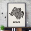 Buchstabenort Chemnitz Stadtteile-Poster Typografie Siebdruck