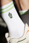 Iced Matcha Latte Stripes | Bestickte Bio Baumwoll Socken | Fashion Drinks