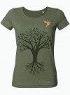 wat? Apparel Baum mit Vogel - T-Shirt Damen mit Holzbrosche