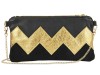 lille mus Zick-Zack-Clutch ZILIA - Schwarz/Gold aus Leder mit Umhängekette