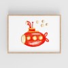 hasenkinder - Aquarell Poster/Kinderzimmer "rotes Uboot" 18x24 cm