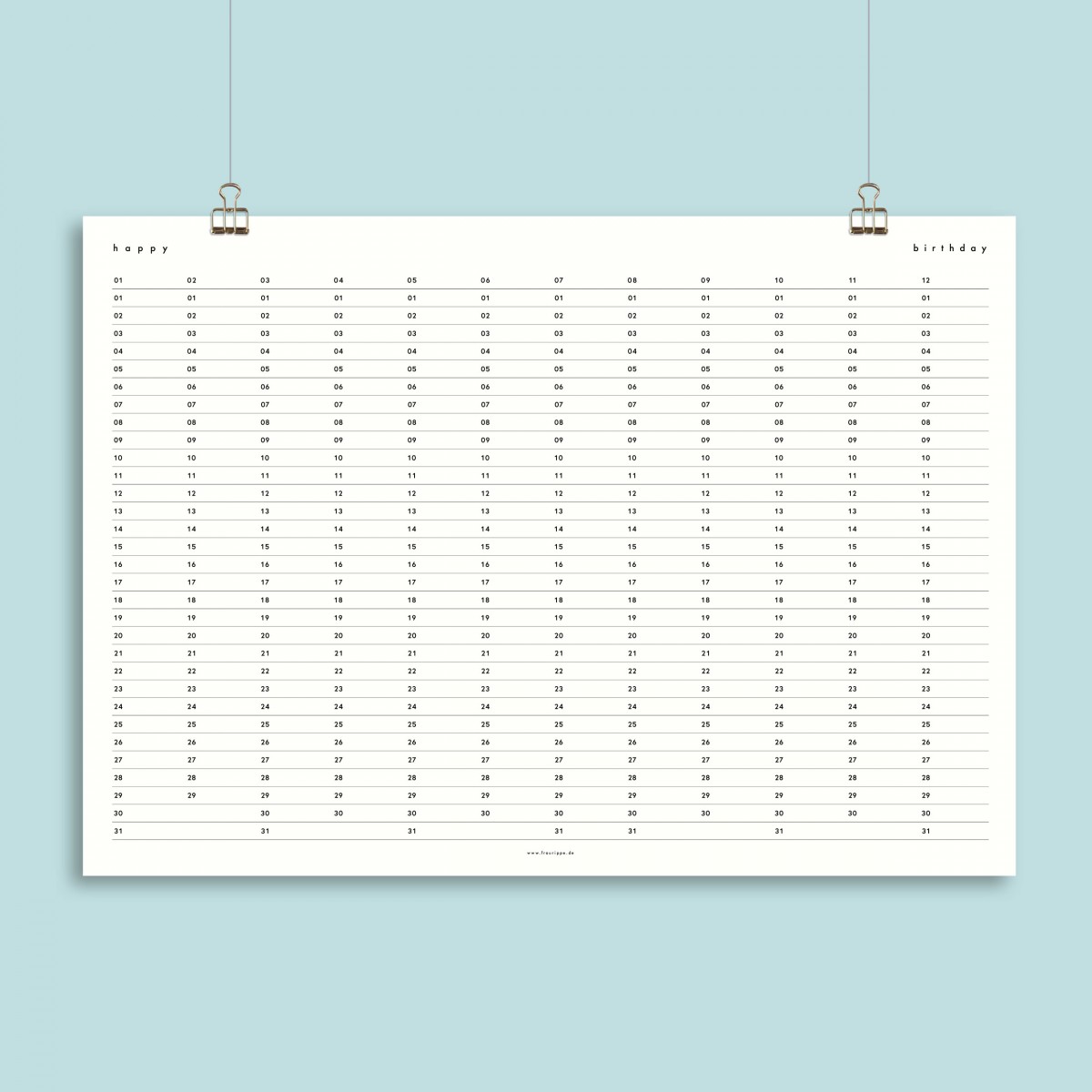Geburtstagskalender / A3 / Naturpapier / frau rippe