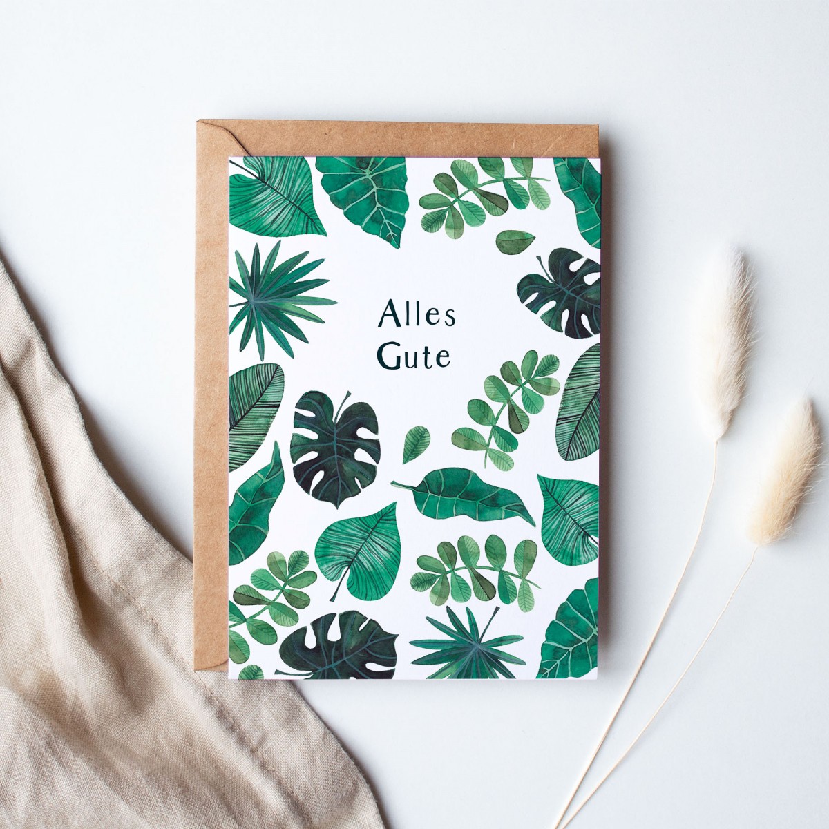 Paperlandscape | Faltkarte | Alles Gute | tropische Blätter | Monstera | Dschungel
