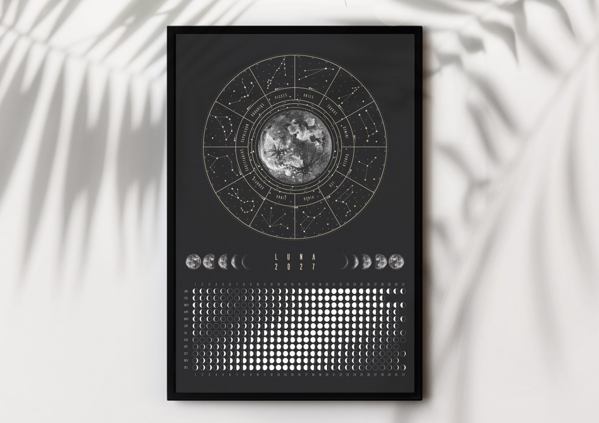 Mondkalender 2027 Poster schwarz // ShellyCreates