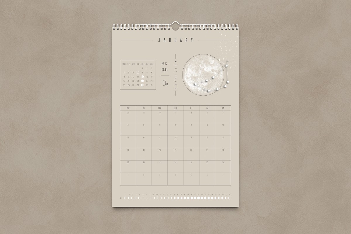 Mondkalender 2027 Beige // ShellyCreates