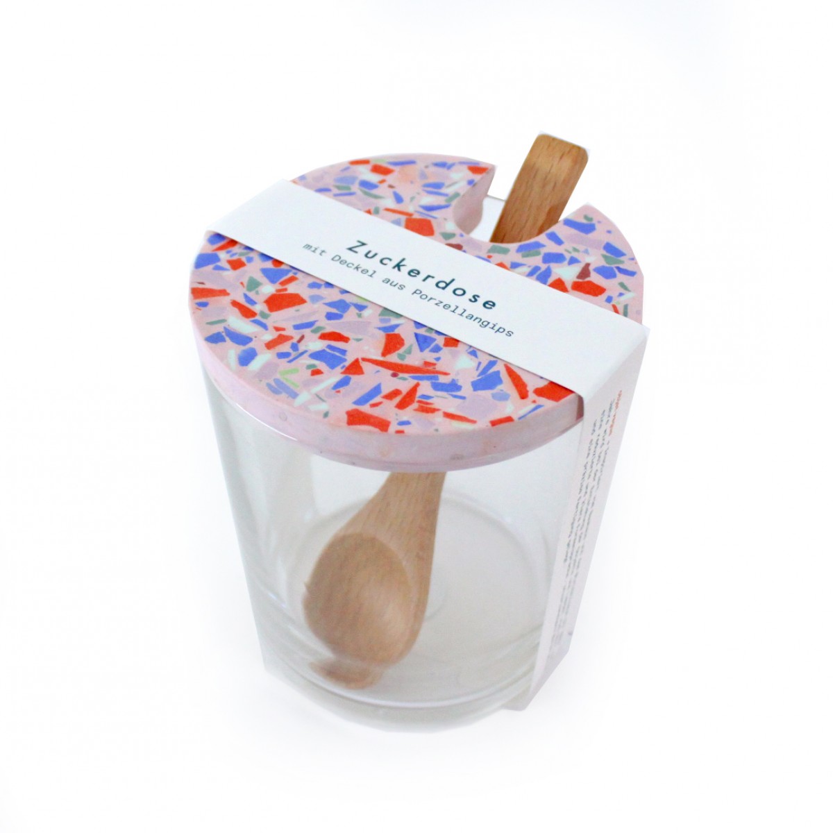 objet vague / Terrazzo Zuckerdose mit Holzlöffel / rosa