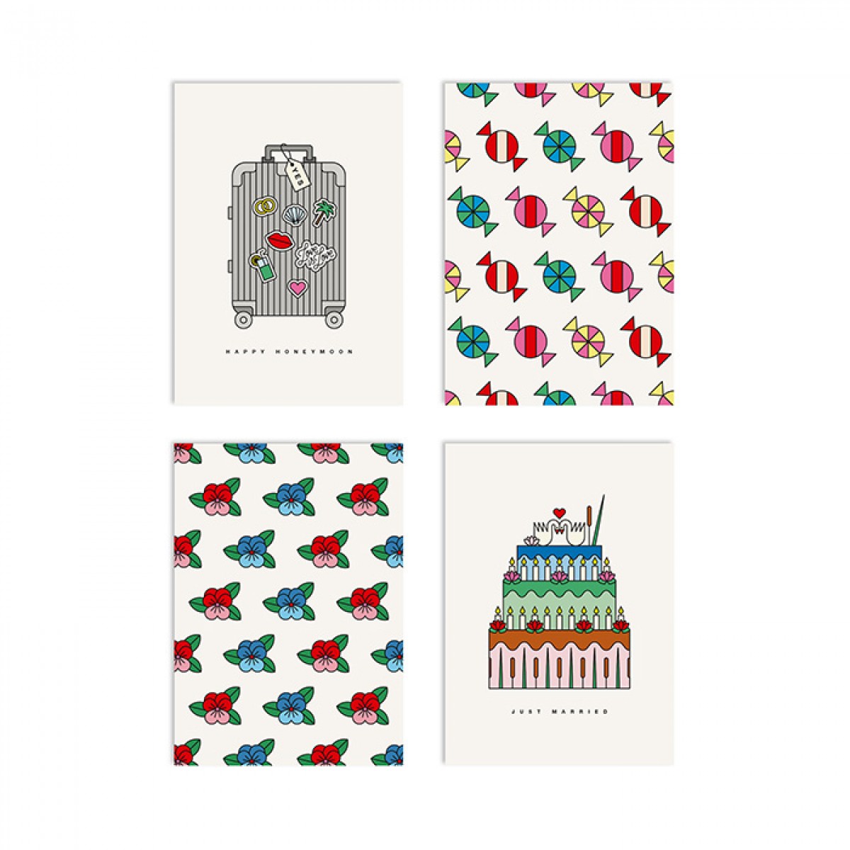 redfries set happy wedding – 4 Hochzeitskarten