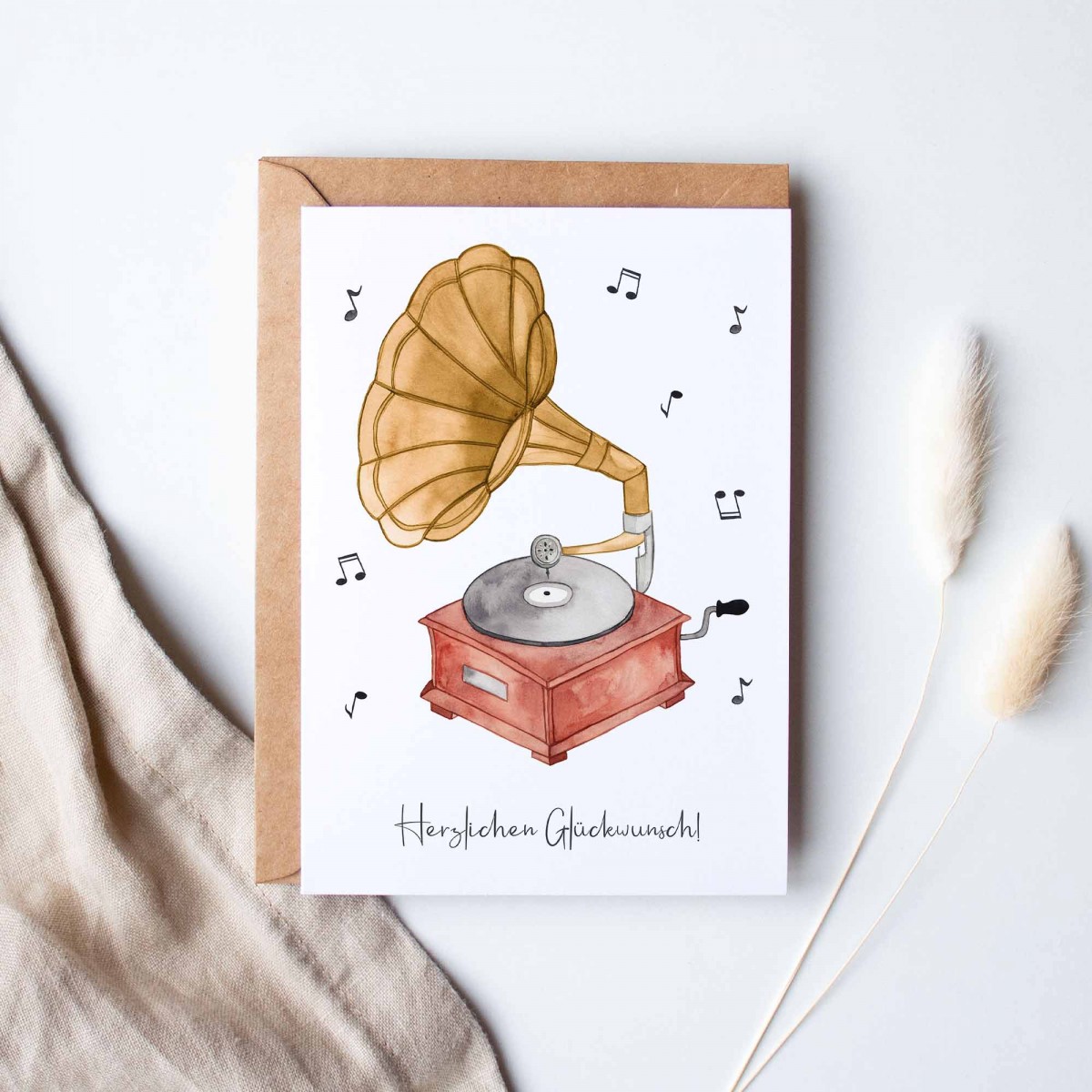 Paperlandscape | Faltkarte | Herzlichen Glückwunsch | Grammophon