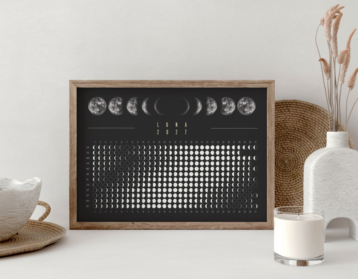 Mondkalender 2027 Poster Schwarz // ShellyCreates