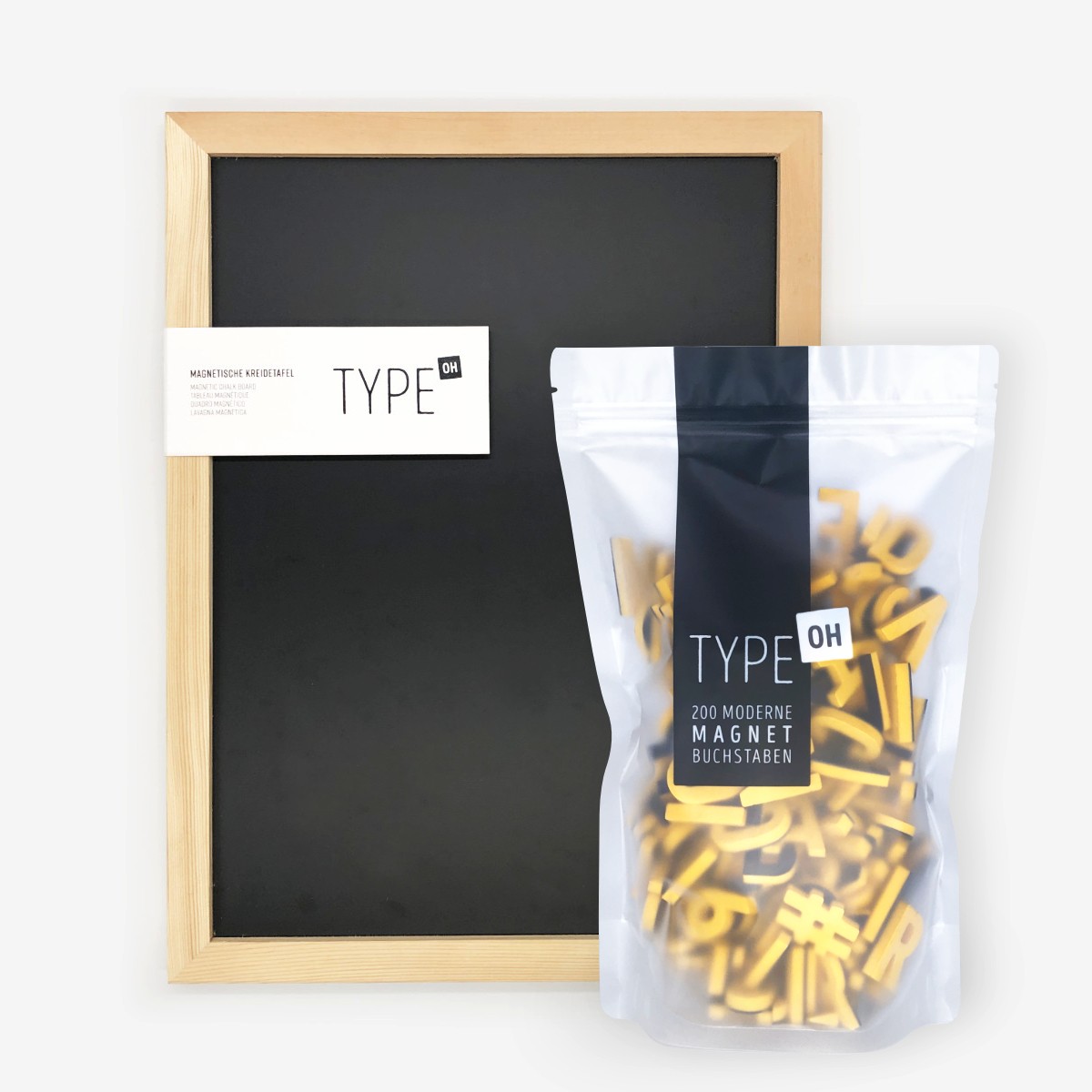 TYPE OH Set: Magnetische Kreidetafel & Moderne Magnetbuchstaben