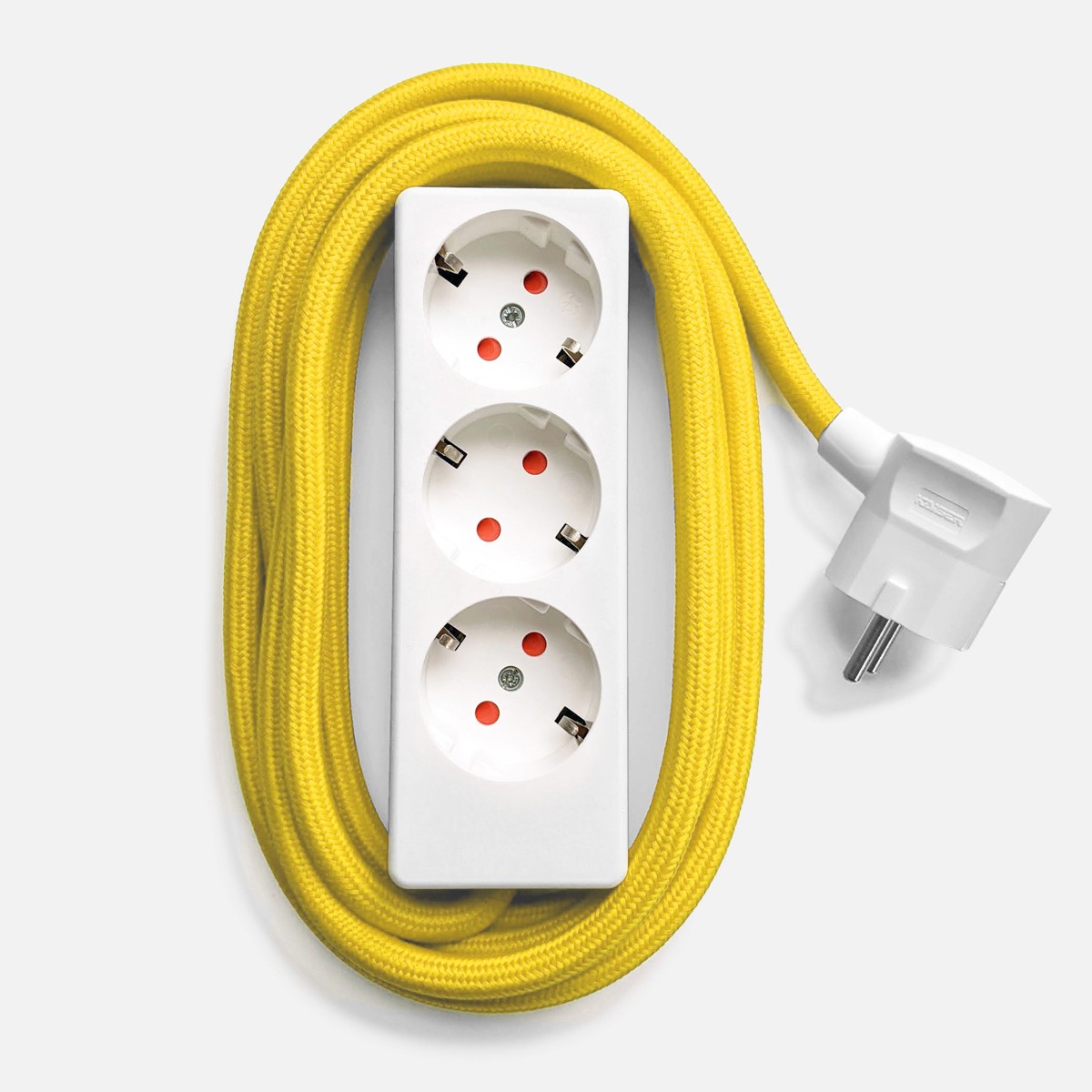 Njustudio weiße Steckerleiste mit 3m Textilkabel (yellow)