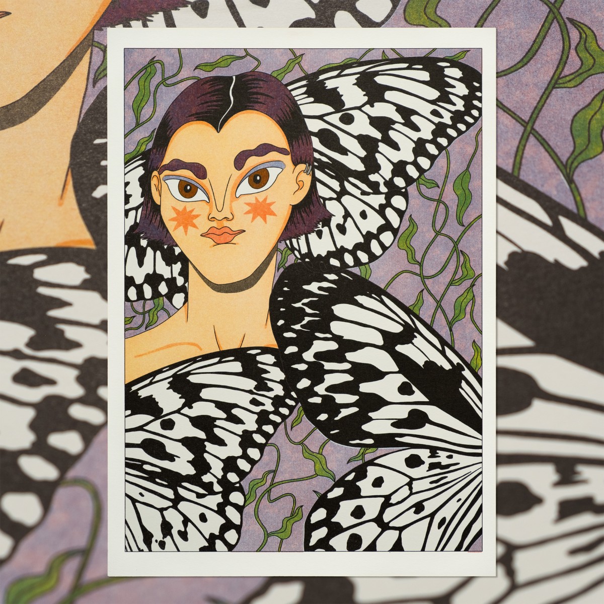 The Naughty District - handgefertigter Risographie Print »paper kite butterfly«