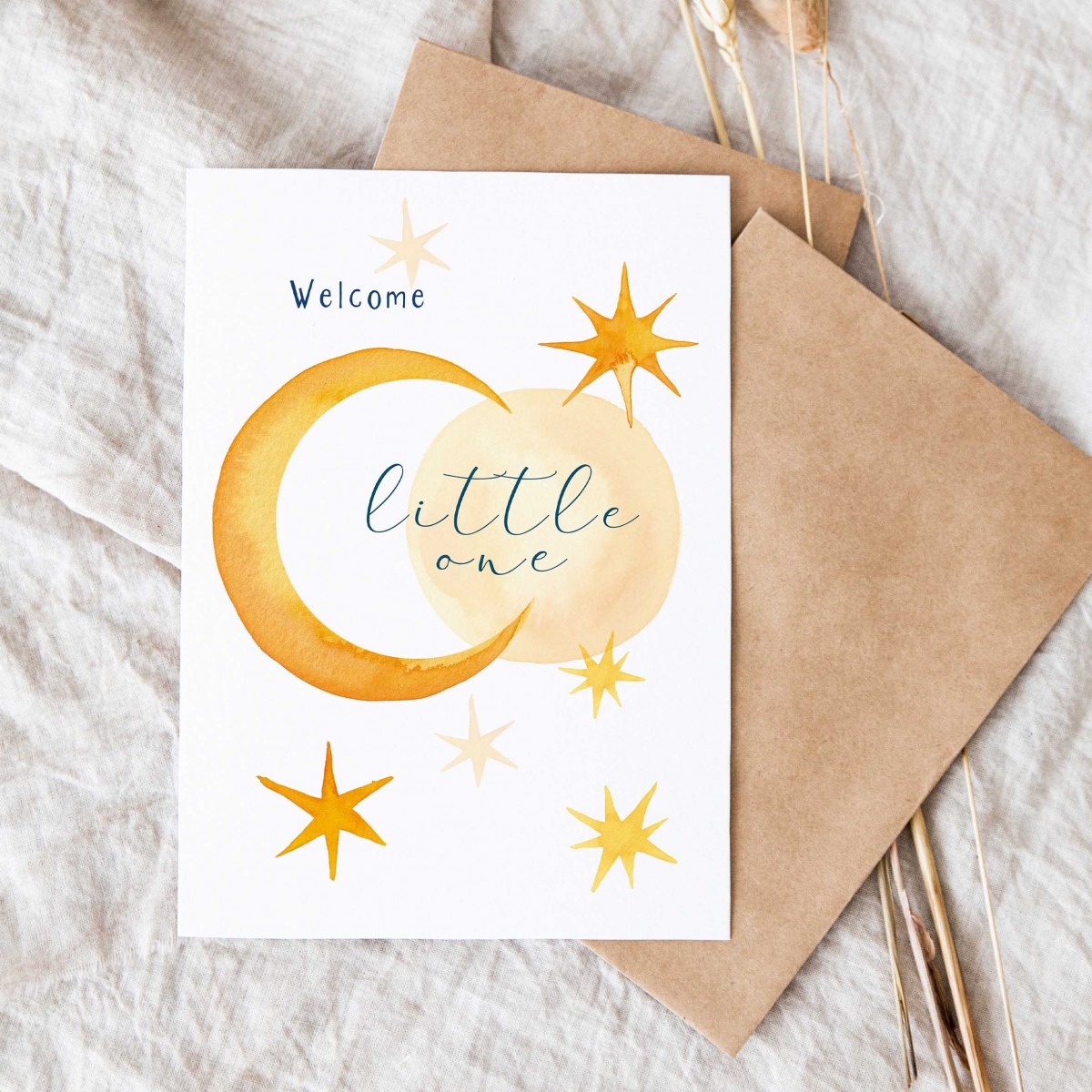 Paperlandscape | Faltkarte | Geburtskarte | Welcome little one | Sonne Mond und Sterne