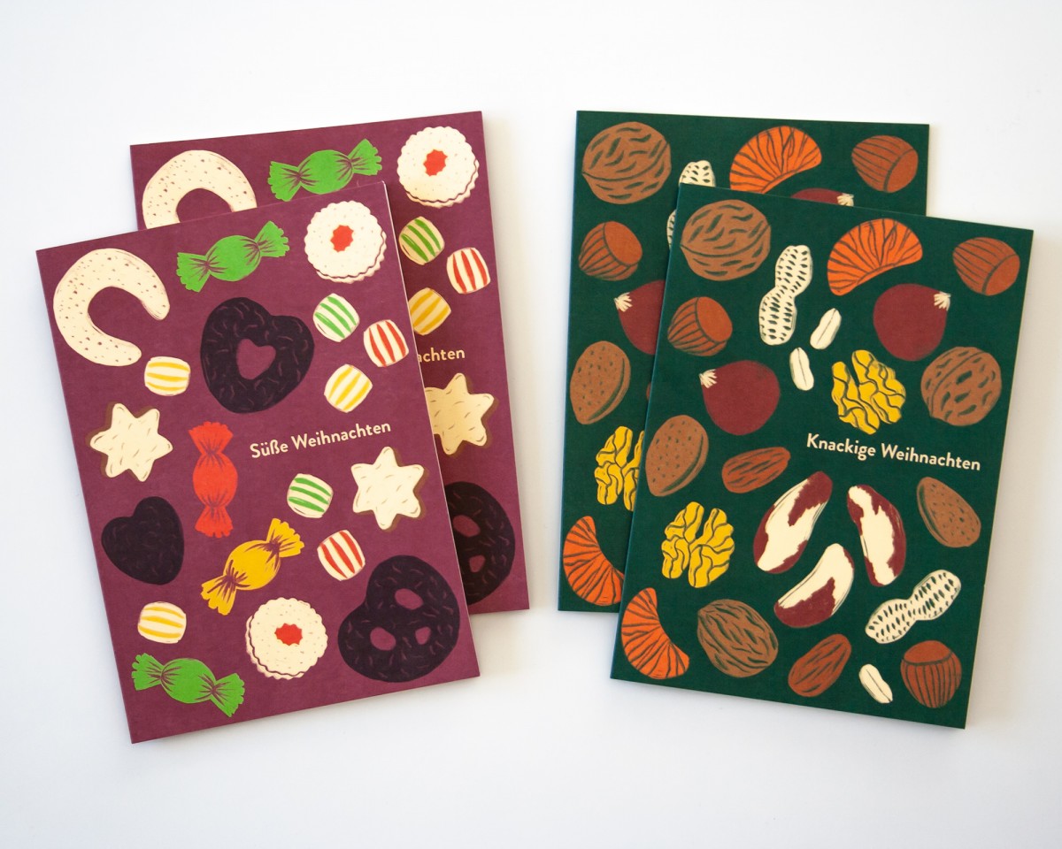 4er Set Weihnachtskarten »Süße/Knackige Weihnachten« // Papaya paper products