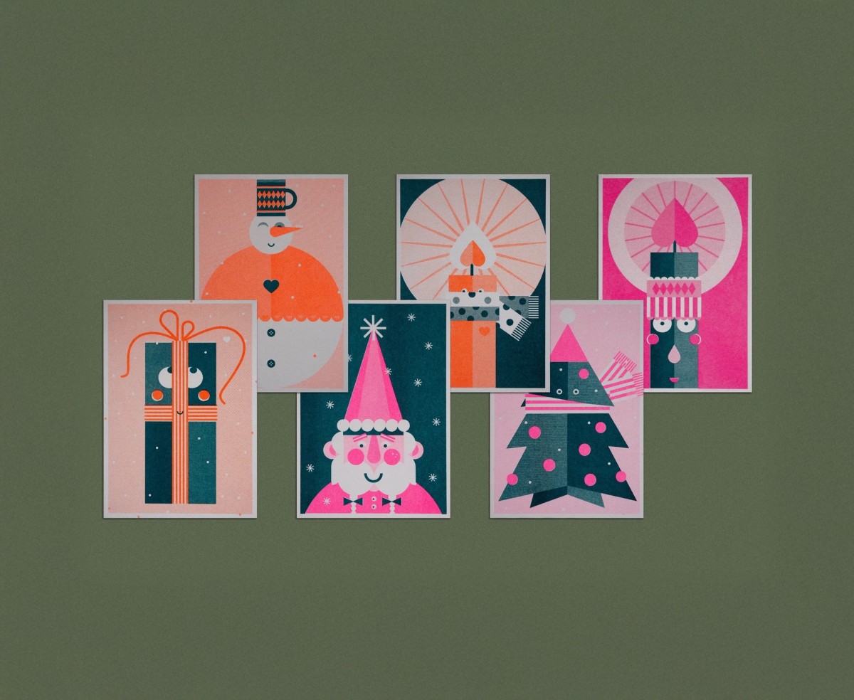 Weihnachtskarten Risographie / 6er Set / The Happy Club