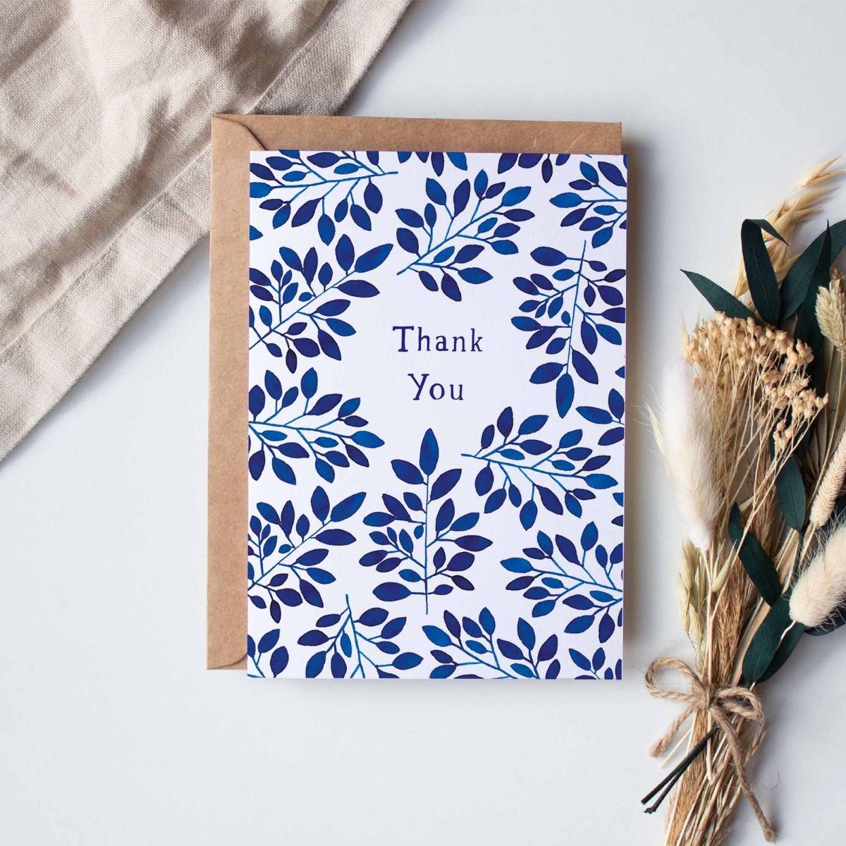 Paperlandscape | Faltkarte "Thank You blaue Blätter" | botanisch | Pflanzen