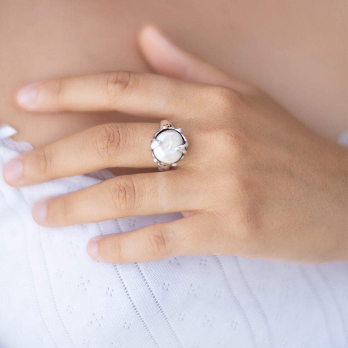 Ring Perle silber gefasst Fünf Clothing (LB)