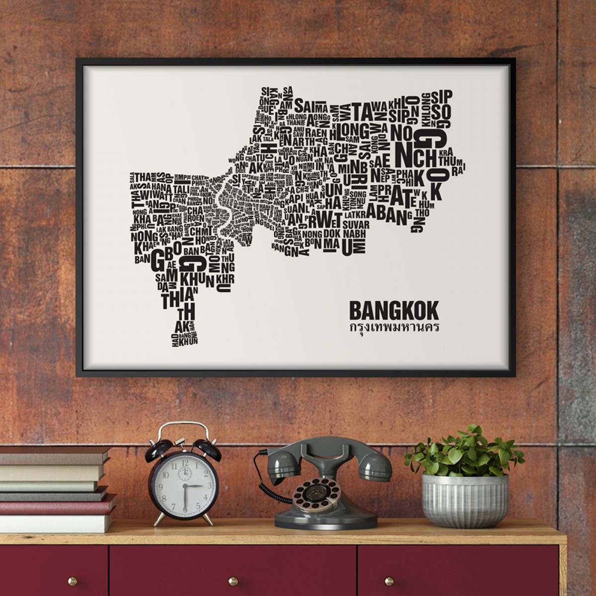 Buchstabenort Bangkok Stadtteile-Poster Typografie Siebdruck
