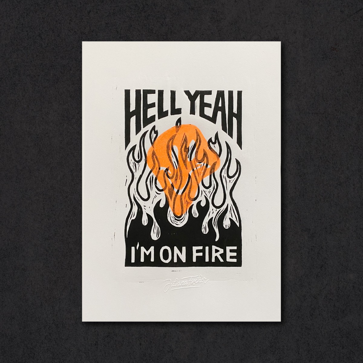 Juliana Fischer - Hell Yeah - Linoldruck - Neonorange - DIN A4