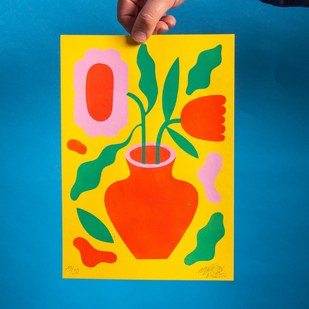 Martin Krusche - Schablonendruck »Blumenvase Sonnenblume«, DINA4