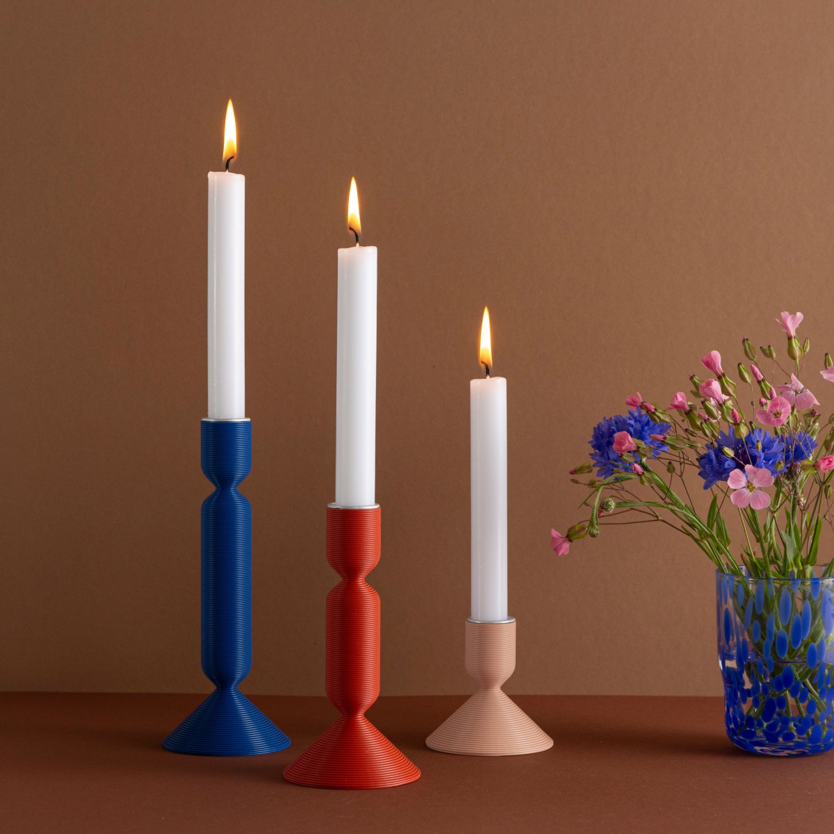 TEO - Kerzenständer - BONBON 3er Set, 98% recycled (rPLA) kobalt-terrakotta-rosa