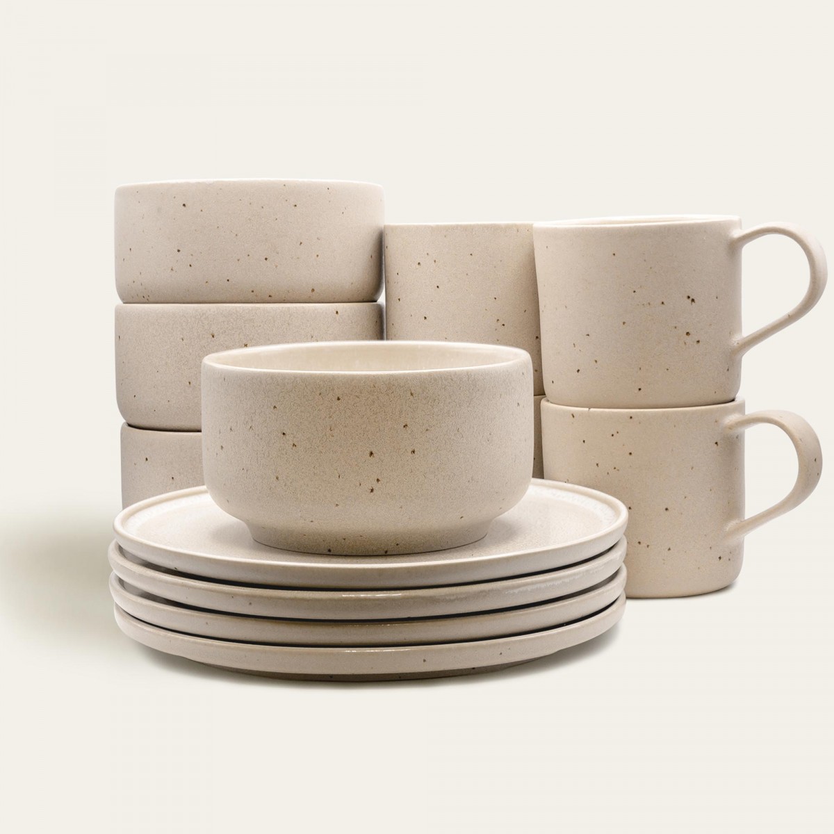 Handgemachtes Steingut Brunch-Set Eelina - Cappuccino Beige - EDDA stoneware