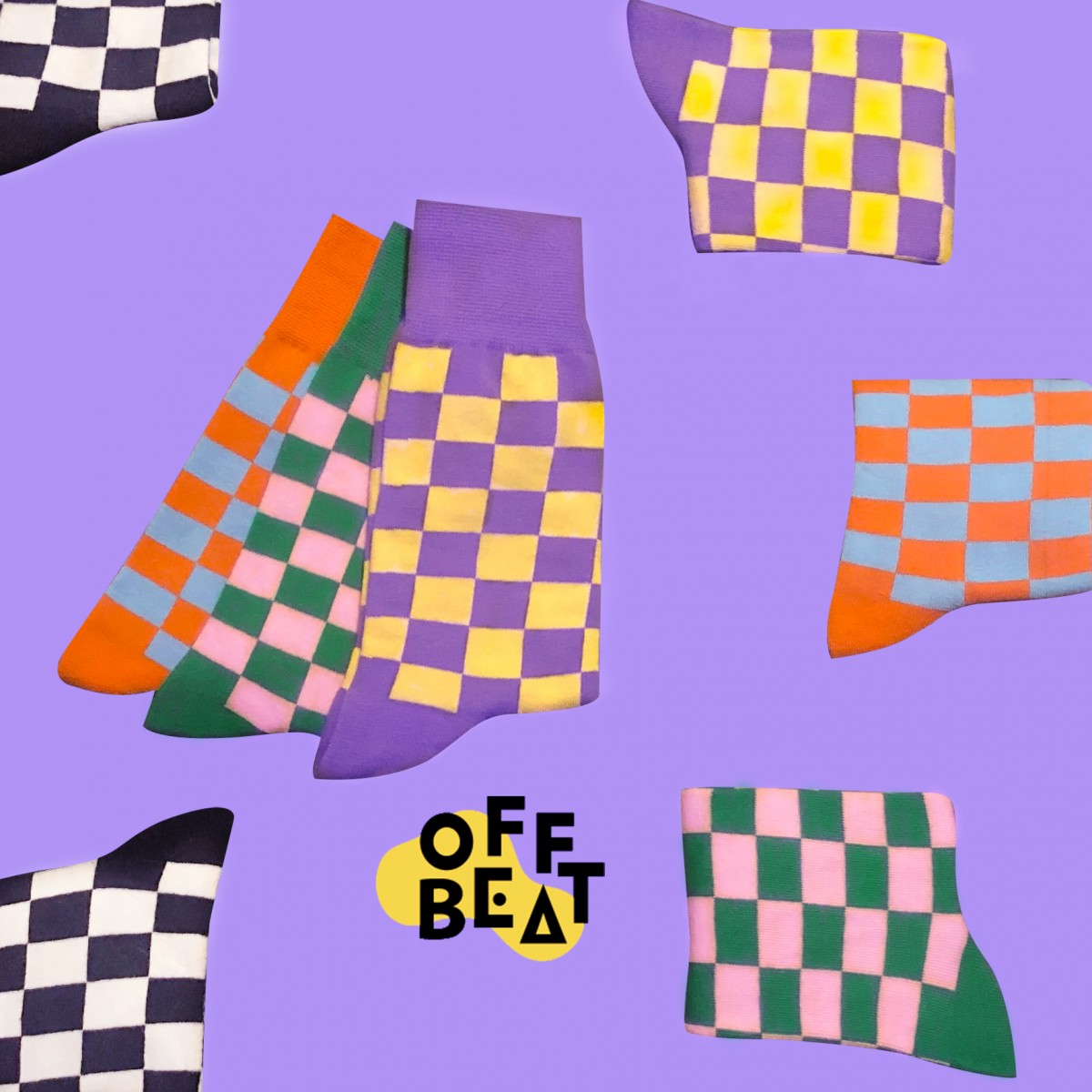 4er-Set Schachbrett Socken von Offbeat