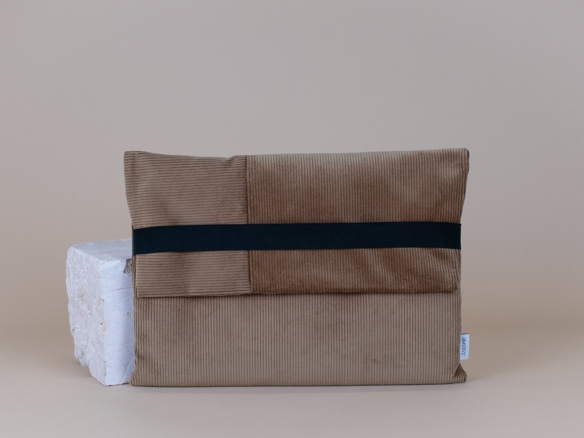 ZACAMO – Laptoptasche • Cord • Patchwork • greigebraun