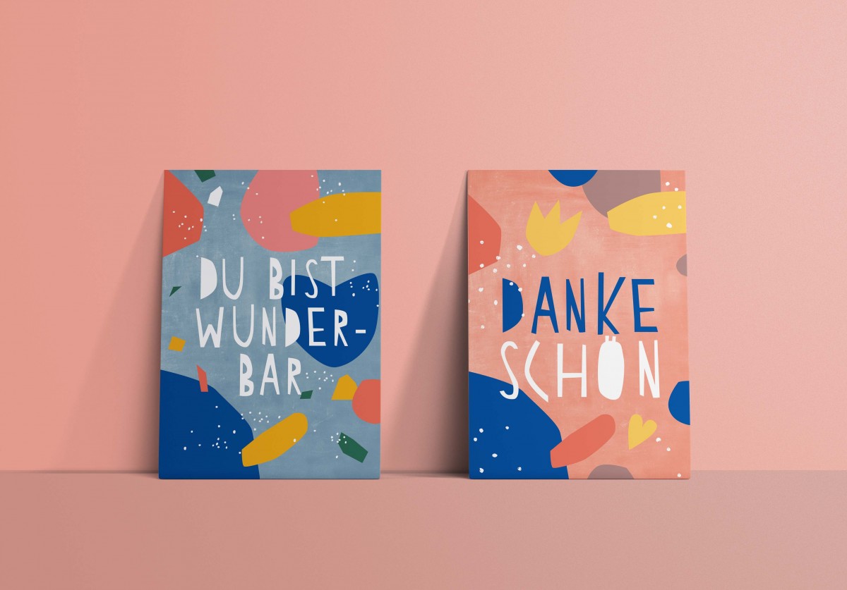 Designfräulein // Postkartenset  // Du bist wunderbar & Dankeschön