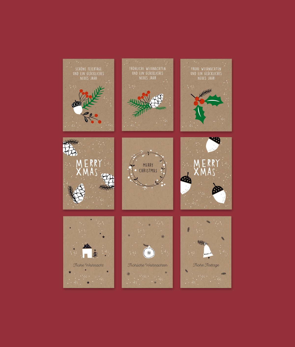 Designfräulein // Weihnachtskarten // Kraftkarton // 9er-Set