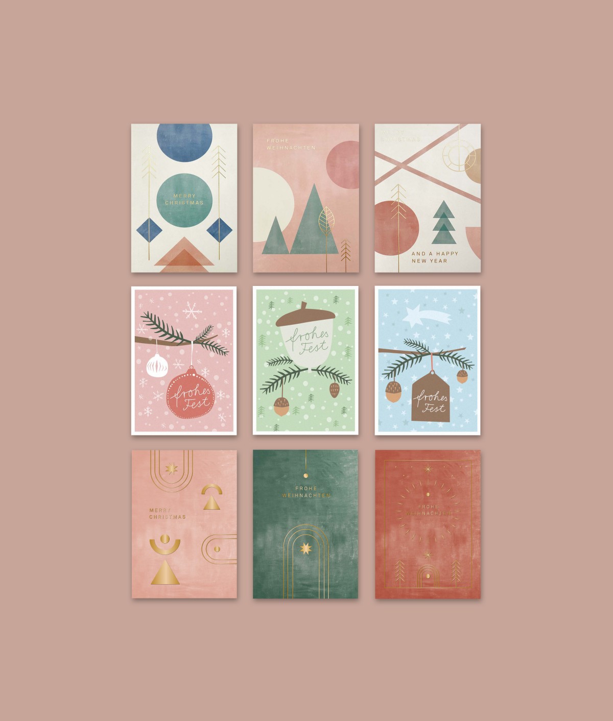 Designfräulein // Weihnachtskarten // Gold // 9er-Set