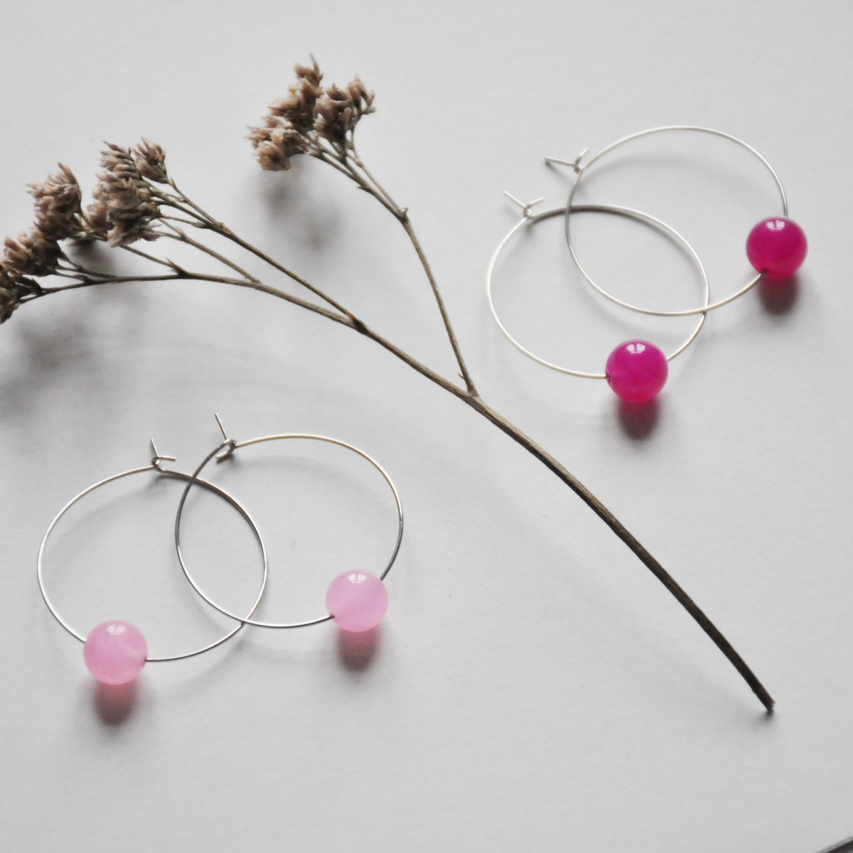 nahili CREOLEN  "rose or pink" Ohrringe Naturstein gold oder silbern flieder pink rosa Stein 