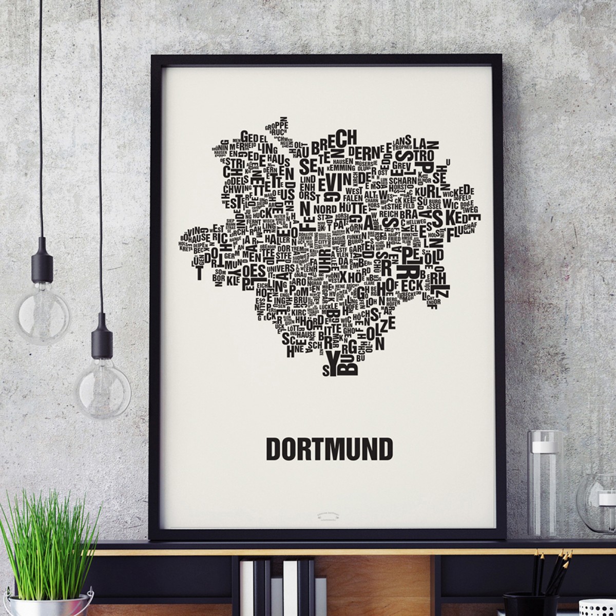 Buchstabenort Dortmund Stadtteile-Poster Typografie Siebdruck