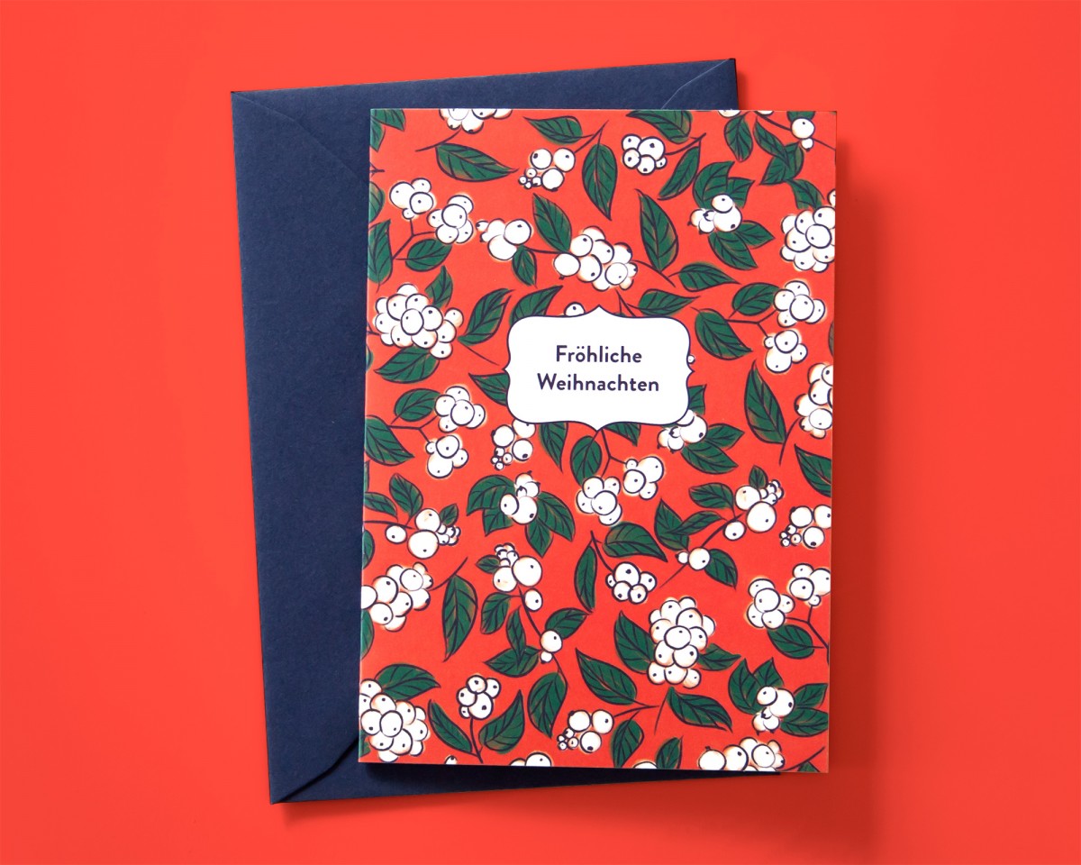 Weihnachtskarte »Fröhliche Weihnachten« mit Schneebeeren-Muster // Papaya paper products