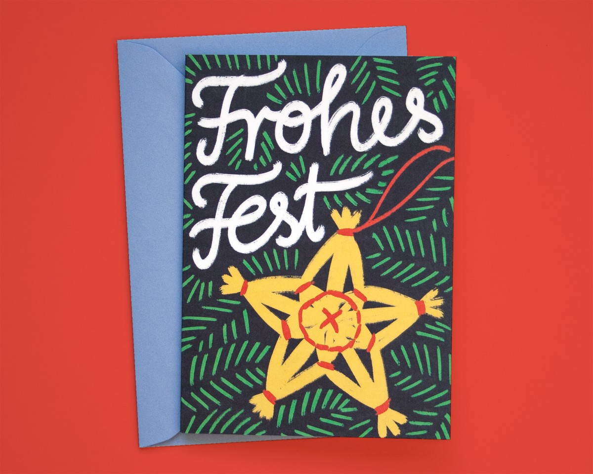 Weihnachtskarte Strohstern »Frohes Fest« // Papaya paper products