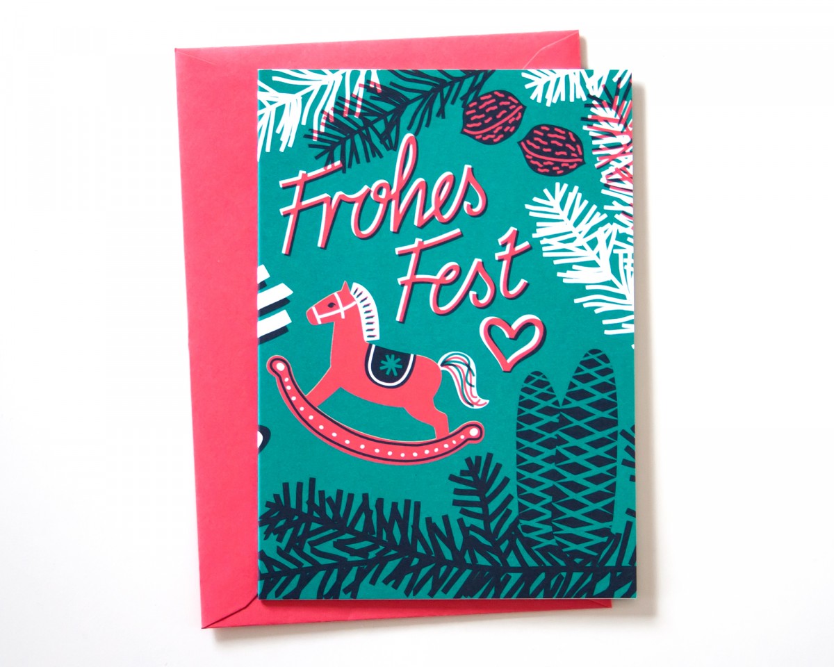 Weihnachtskarte »Frohes Fest« türkis/pink // Papaya paper products