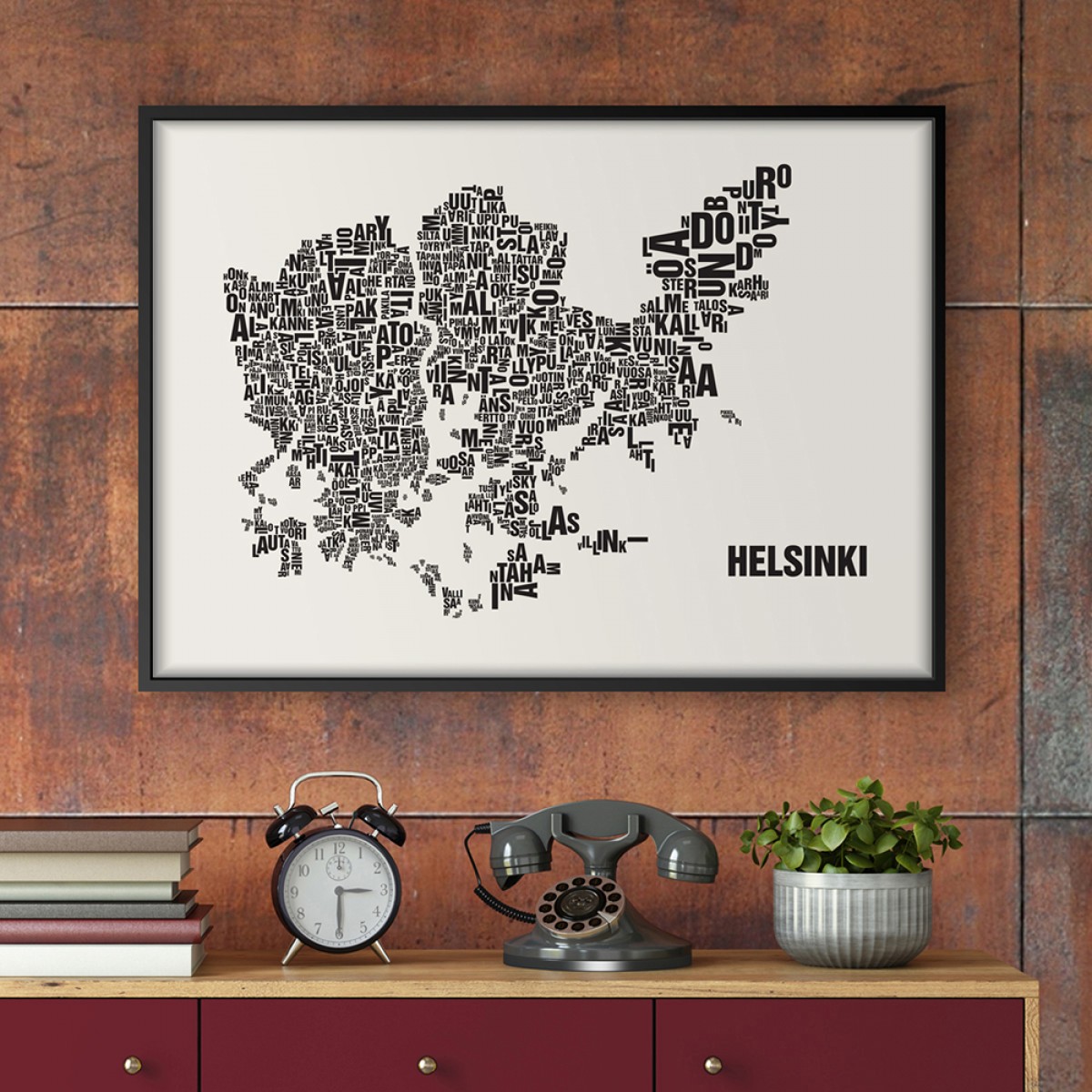 Buchstabenort Helsinki Stadtteile-Poster Typografie Siebdruck