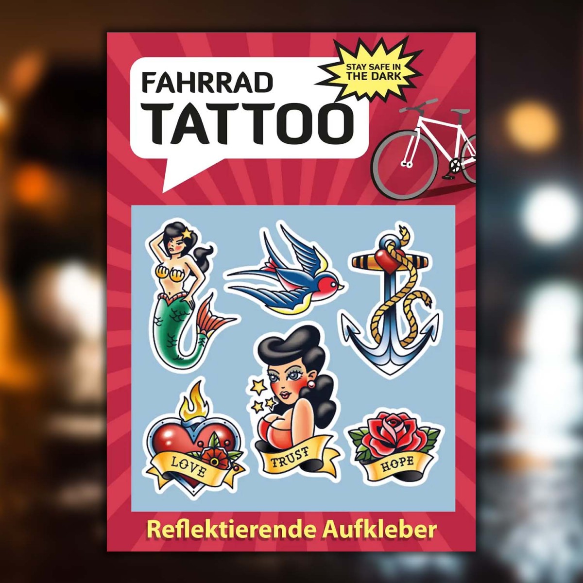 HUGS & STICKERS: Postkarte mit reflektierenden Fahrrad-Aufkleber Tattoo | MOOXIBIKE