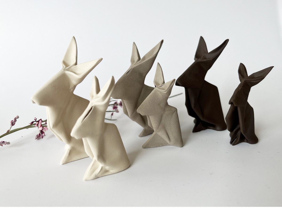 moij design Hasen aus Keramik - filigrane Origami Hasen Set als Osterdeko aus Keramik
