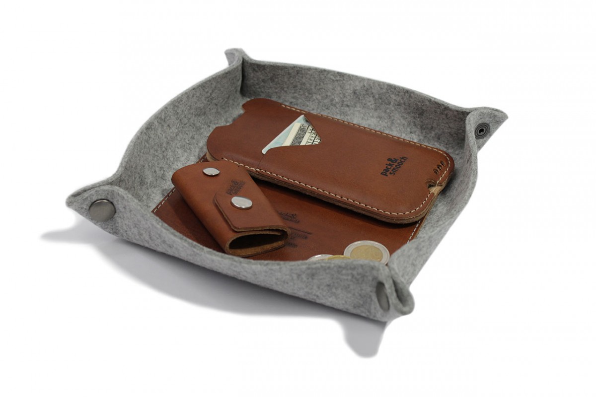 Aufbewahrungsschale, Schlüsselabage, Taschenleerer CORBY - Natur Leder, 100% Merino Wollfilz