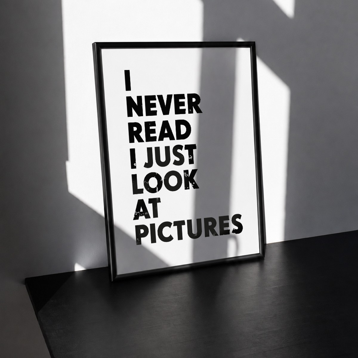 Handgefertigter Linoldruck »I never read, I just look at pictures« Limited Edition, Andy Warhol Zitat  A4