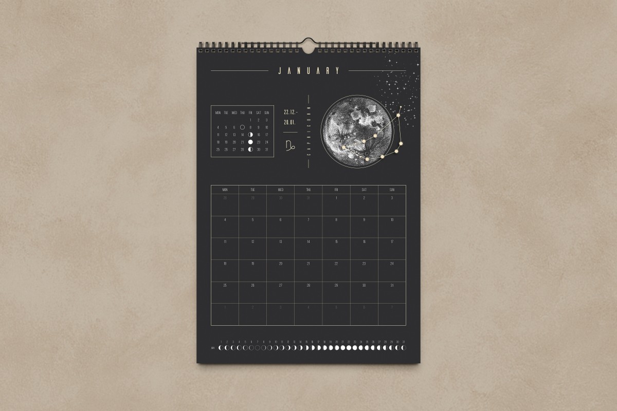 Mondkalender 2027 schwarz // ShellyCreates