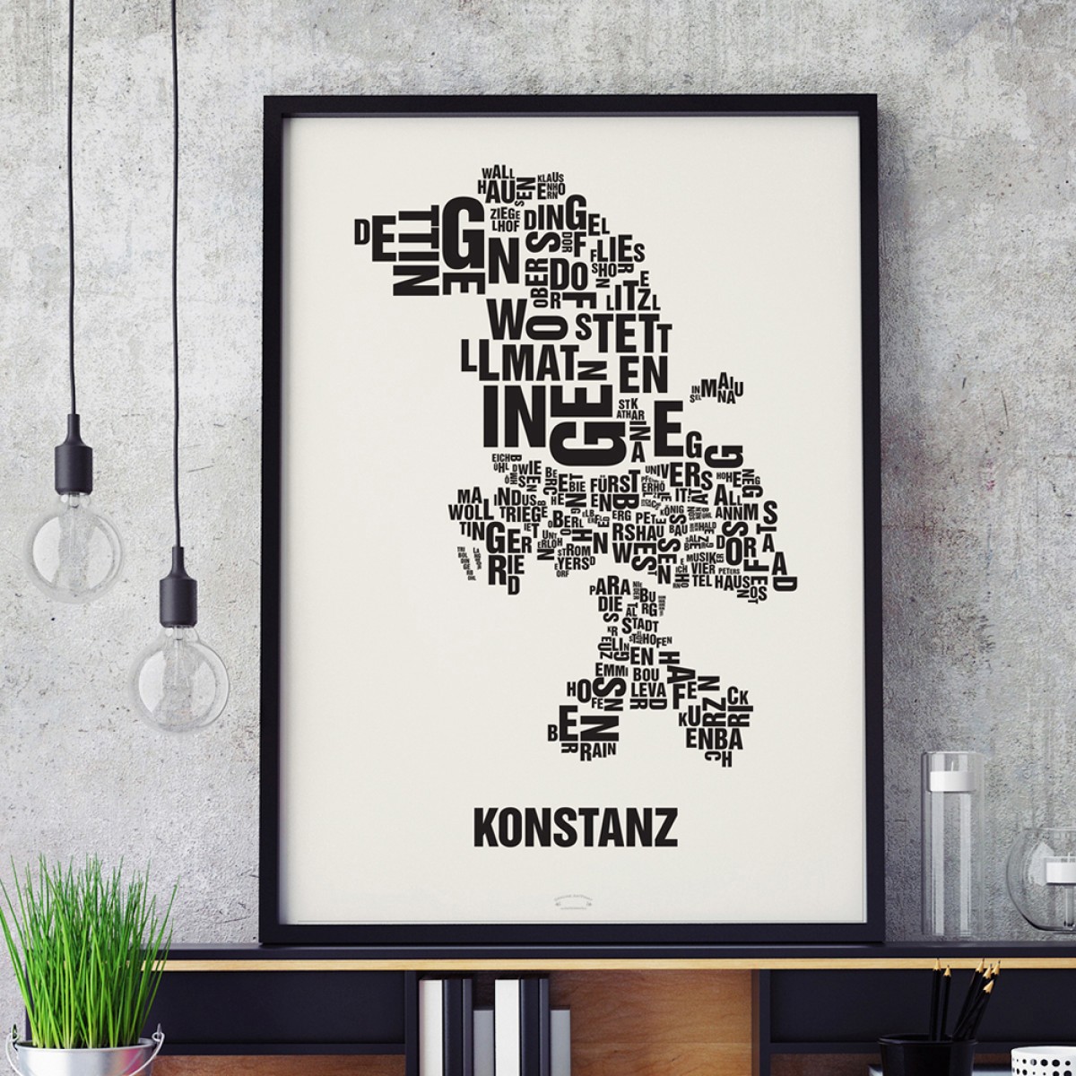 Buchstabenort Konstanz Stadtteile-Poster Typografie Siebdruck