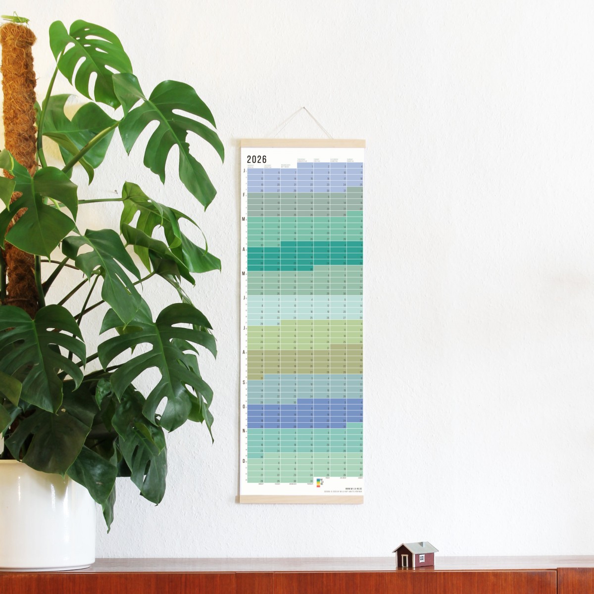 Wandkalender 2026 „Pastell-Türkis“ Jahresplaner | Limited Edition | 100% Recyclingpapier | Deutsch-Englisch | Rückseite „Pink“