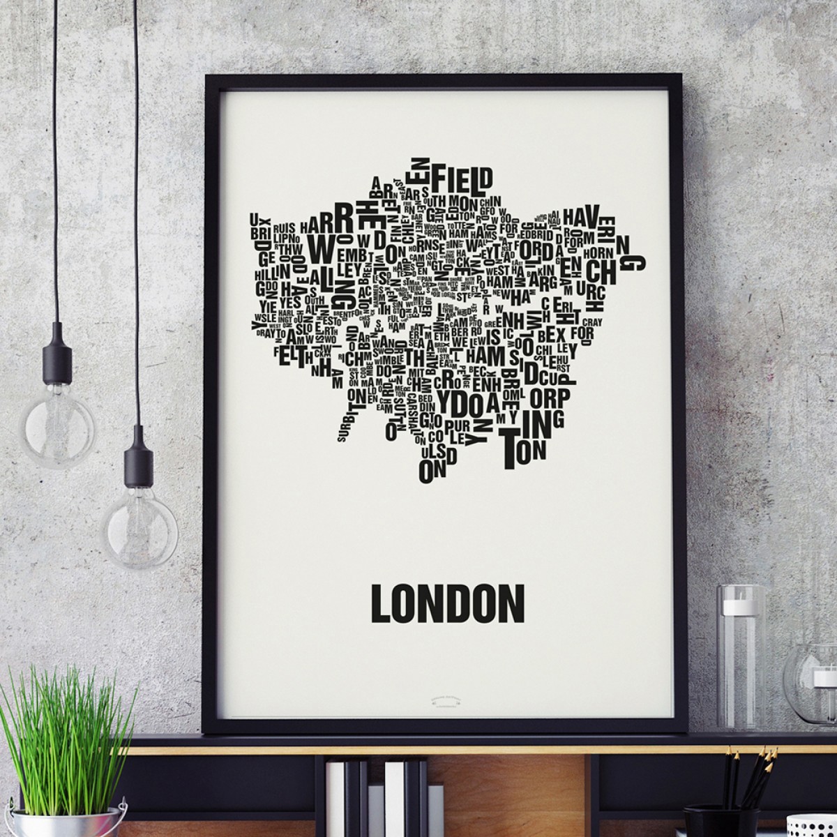 Buchstabenort London Stadtteile-Poster Typografie Siebdruck