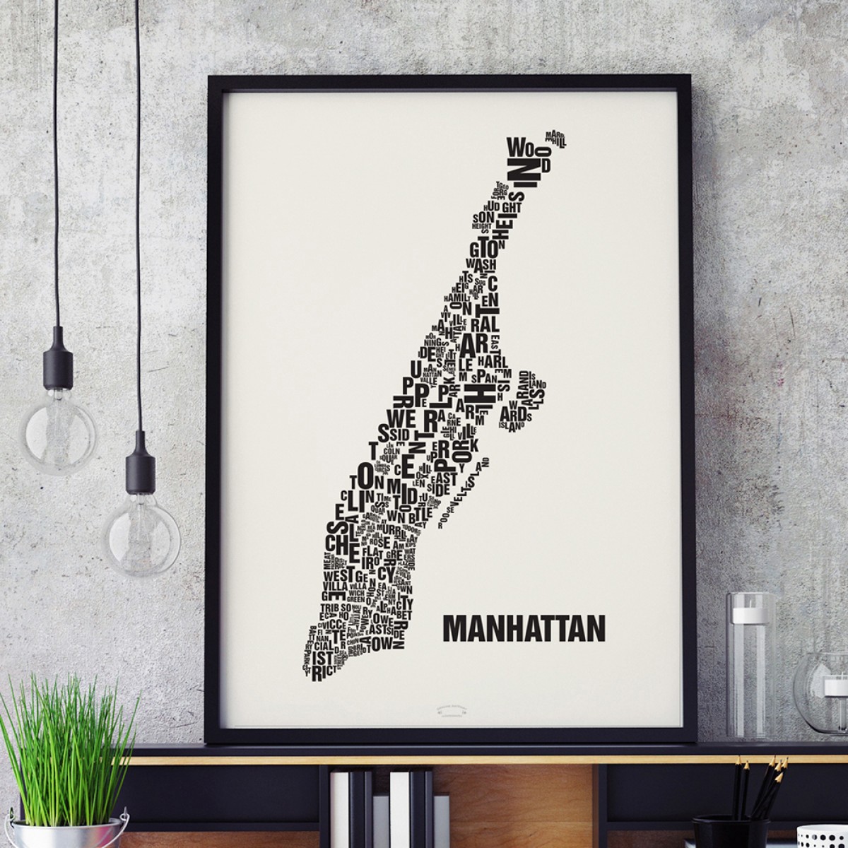 Buchstabenort Manhattan Stadtteile-Poster Typografie Siebdruck