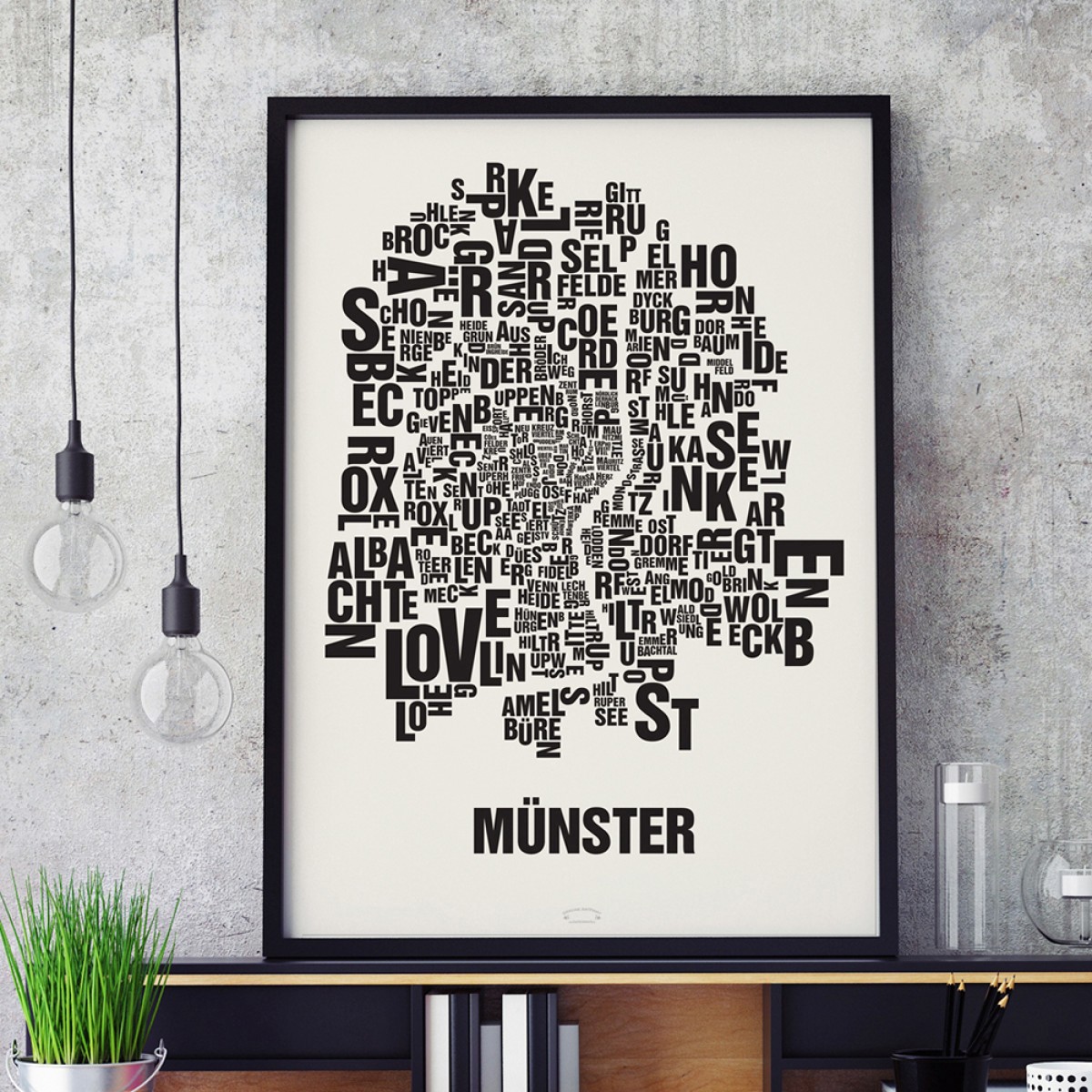 Buchstabenort Münster Stadtteile-Poster Typografie Siebdruck