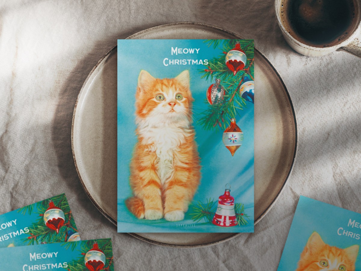 typealive / Retro-Weihnachtskarten 4er Set / Meowy Christmas