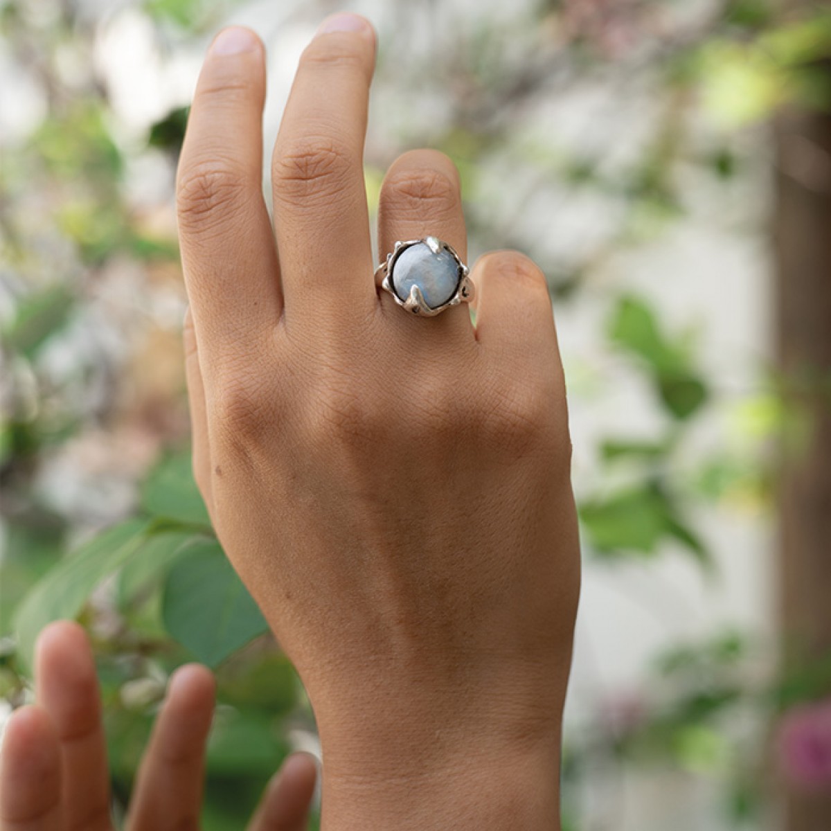 Silber Ring Regenbogen Mondstein funf clothing (LB)