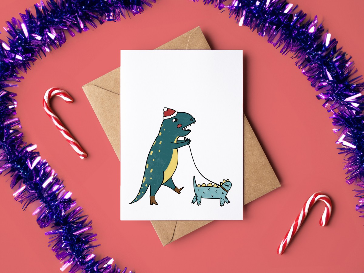 The Naughty District - Weihnachtskarte »Dino mit Dino Dog«